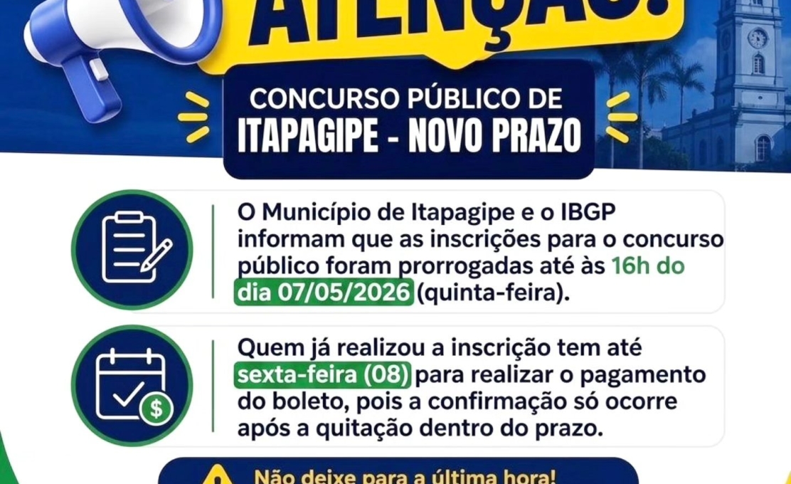 Inscrições para o Concurso Público são prorrogadas até quinta-feira