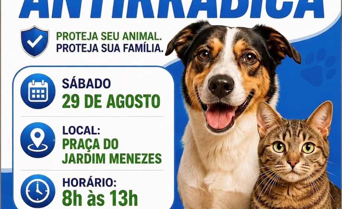 Campanha de Vacinação Antirrabica será realizada neste sábado no Jardim Menezes