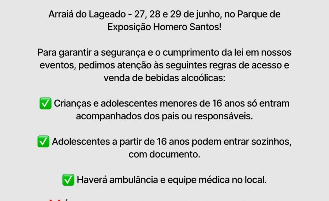 COMUNICADO OFICIAL - Regras para Entrada no Arraiá do Lageado 2025