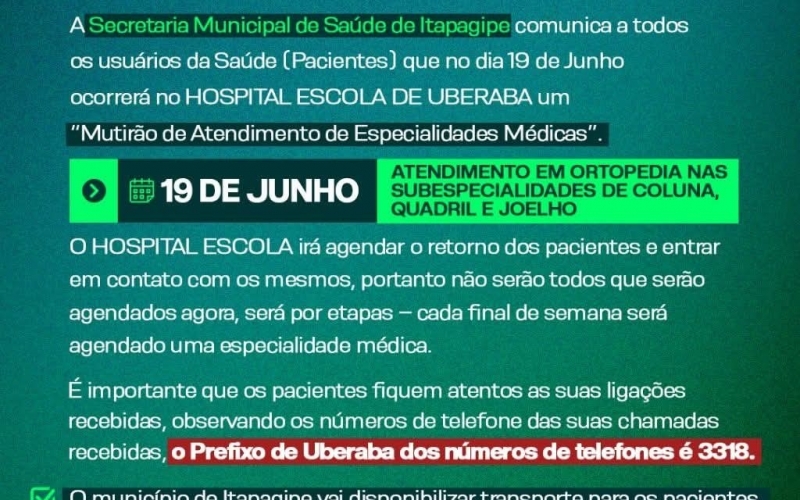 Comunicado da Secretaria Municipal de Saúde de Itapagipe