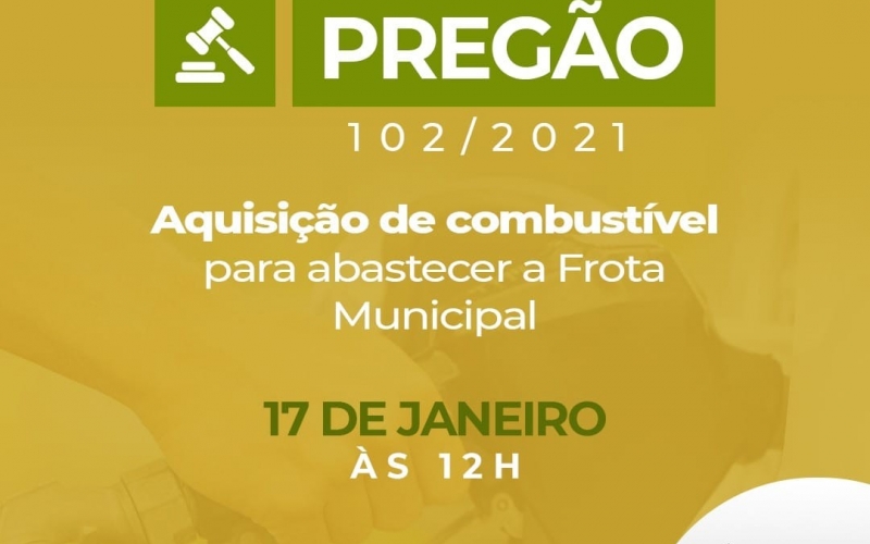 Nesta segunda-feira, dia 17 de janeiro, a partir de 12:00, acontecerá o pregão 102/2021 