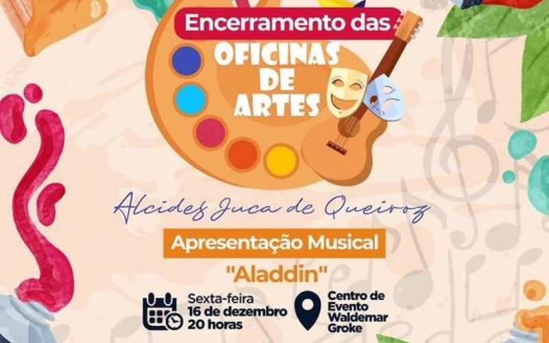 No dia 16 de dezembro acontece o Encerramento das atividades das Oficinas de Artes 