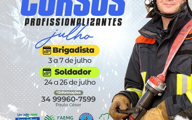 Estaremos disponibilizando gratuitamente os cursos de brigadista e soldador em parceria com o SENAR